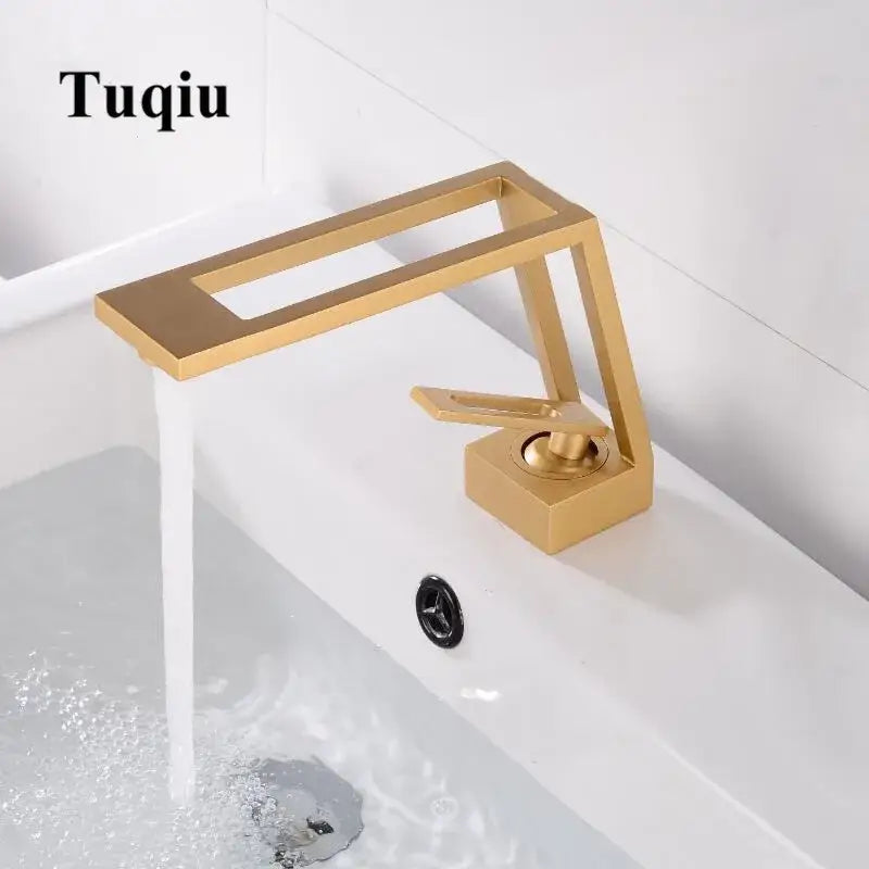 Tuqiu modern minimalist matte black brass basin faucet with angular geometric design and rectangular spout decorbites black brass basin