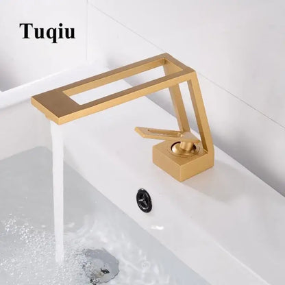 Tuqiu modern minimalist matte black brass basin faucet with angular geometric design and rectangular spout decorbites black brass basin