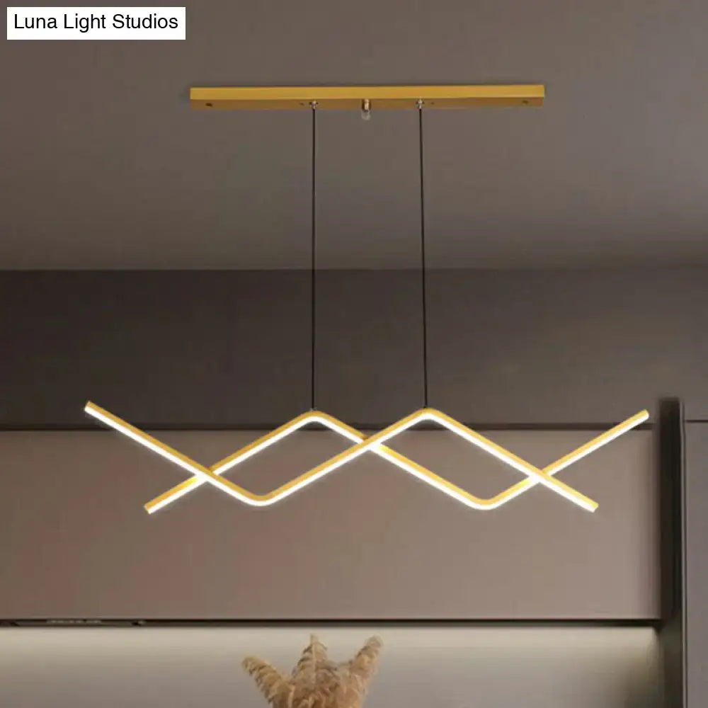 Modern gold-finished led pendant light with sleek geometric zigzag metal line art hanging design for dining room