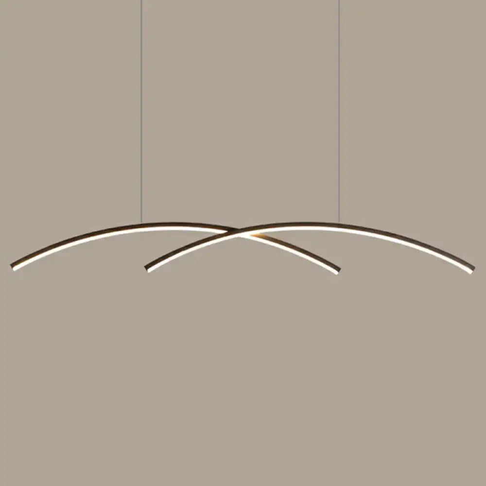 Decorbites sleek led island light fixture featuring black gold metal line art with intersecting curved led strips in x-shape
