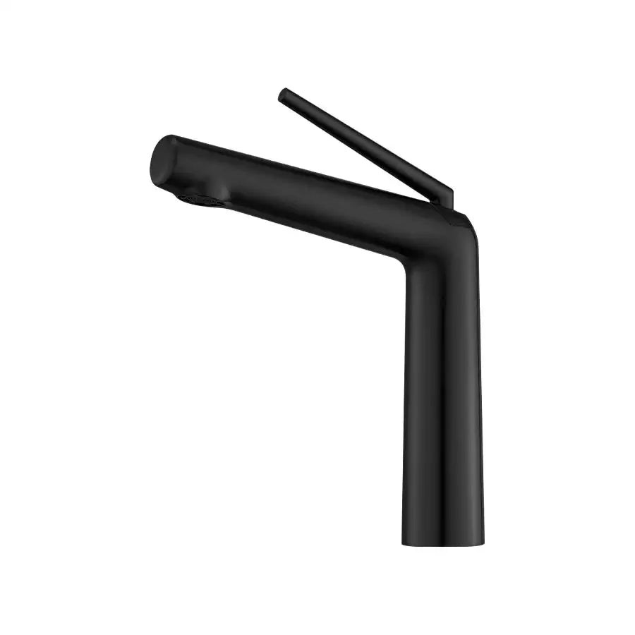 Black matte-finish modern basin faucet with minimalist design and single handle for rose gold cold water use