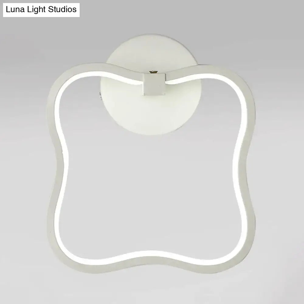 Modern minimalist white curved square led wall sconce with smooth wavy rectangular frame and circular mounting plate