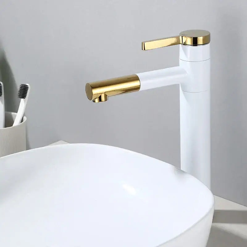 Modern minimalist white and gold black brass bathroom sink faucet featuring sleek decorbites black brass design