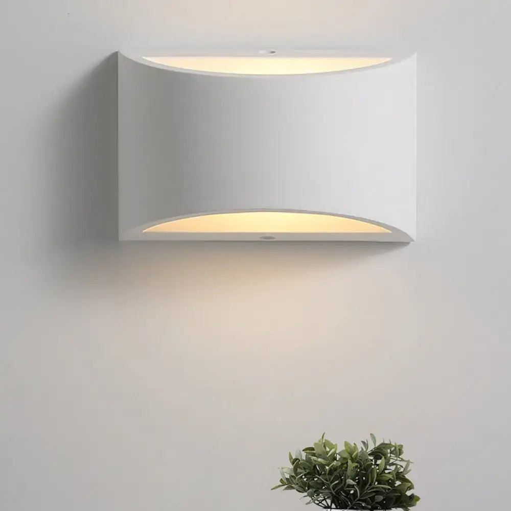 Modern minimalist white gypsum sconce lamp with curved fixture width and led bulb base for bedroom wall light