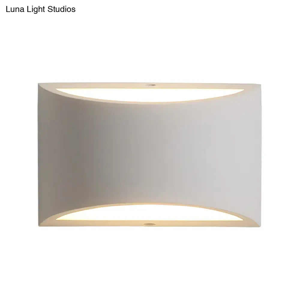 Modern minimalist white gypsum sconce lamp with curved design, fixture width, and led bulb base for bedroom wall light