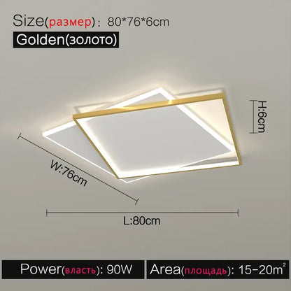 Modern minimalist white led ceiling lamp with golden rectangular layered design for bedroom ambient light decorbites led ceiling