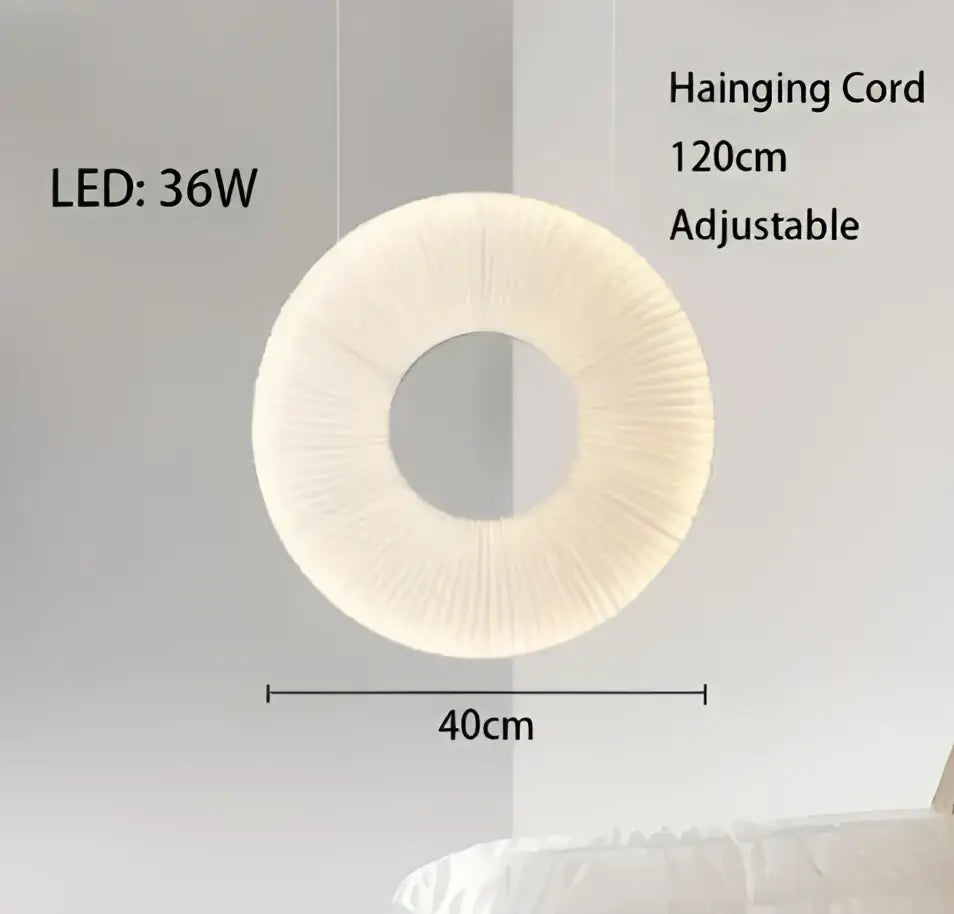 Modern minimalist white led pendant light with soft fabric shade and 120cm adjustable cord for bedroom use