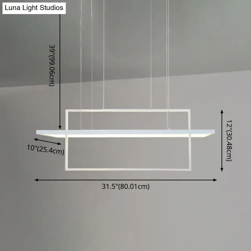 Modern minimalist white led rectangular pendant light x10 x12 with sleek frame suspended by thin cables for kitchens