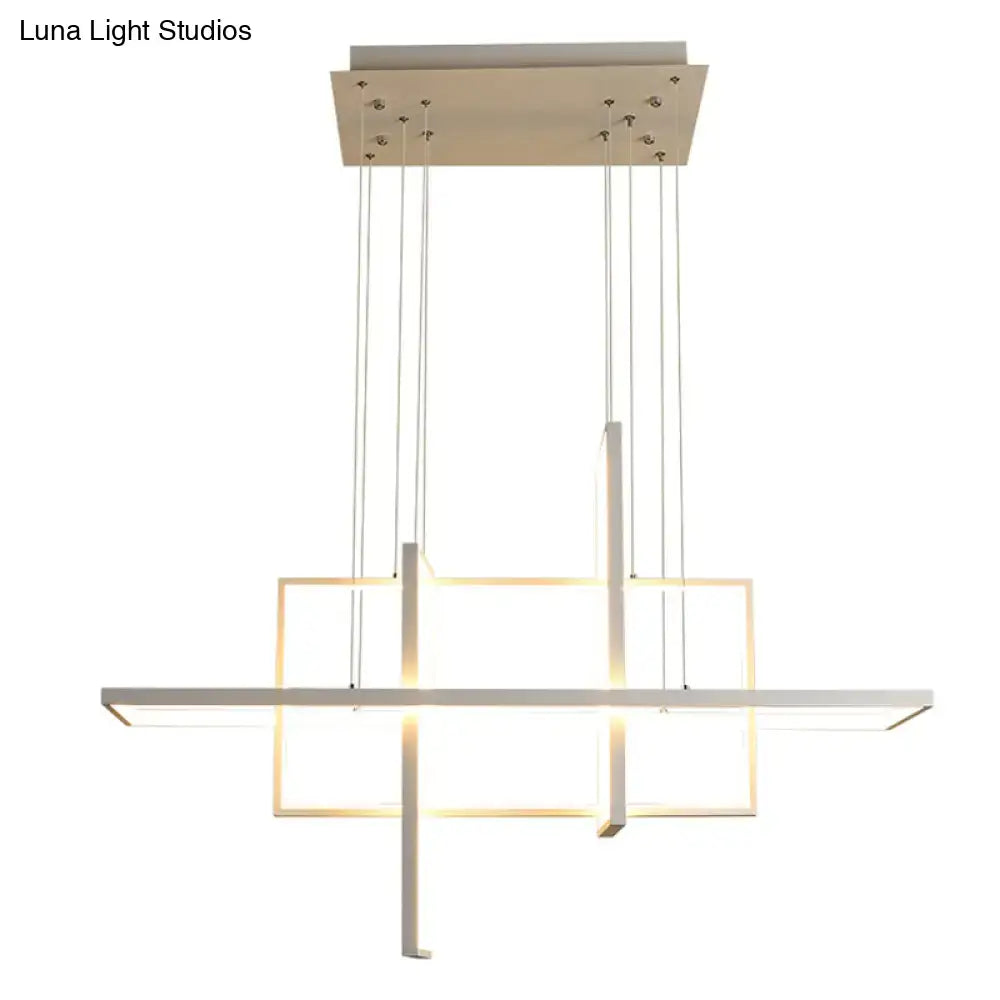 Modern minimalist white led rectangular pendant light x10 x12 with sleek silver metal frame and warm led illumination