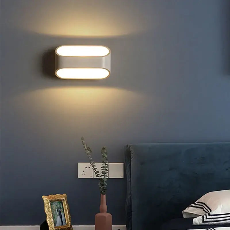 Modern minimalist white led wall lamp with sleek rectangular design emitting warm ambient light for bedroom corridor lighting