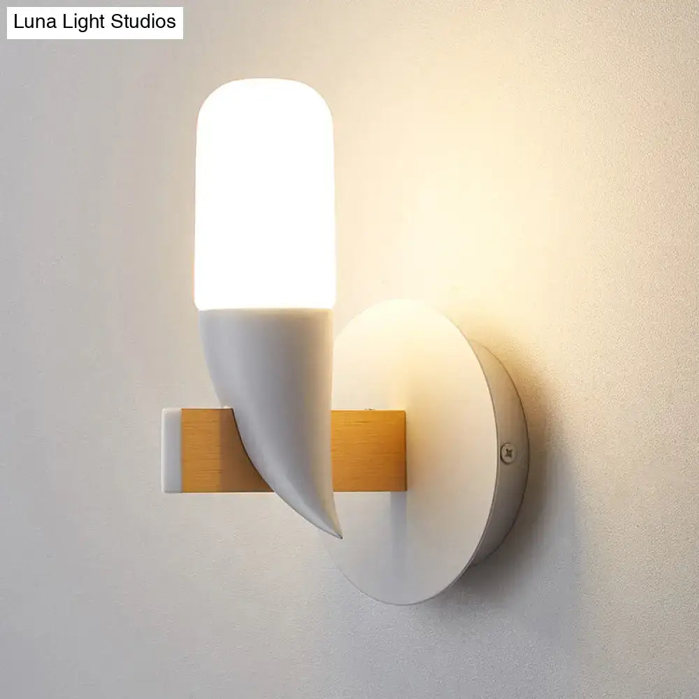Modern minimalist white and wood wall lamp with adjustable size range for bedroom wall light installation