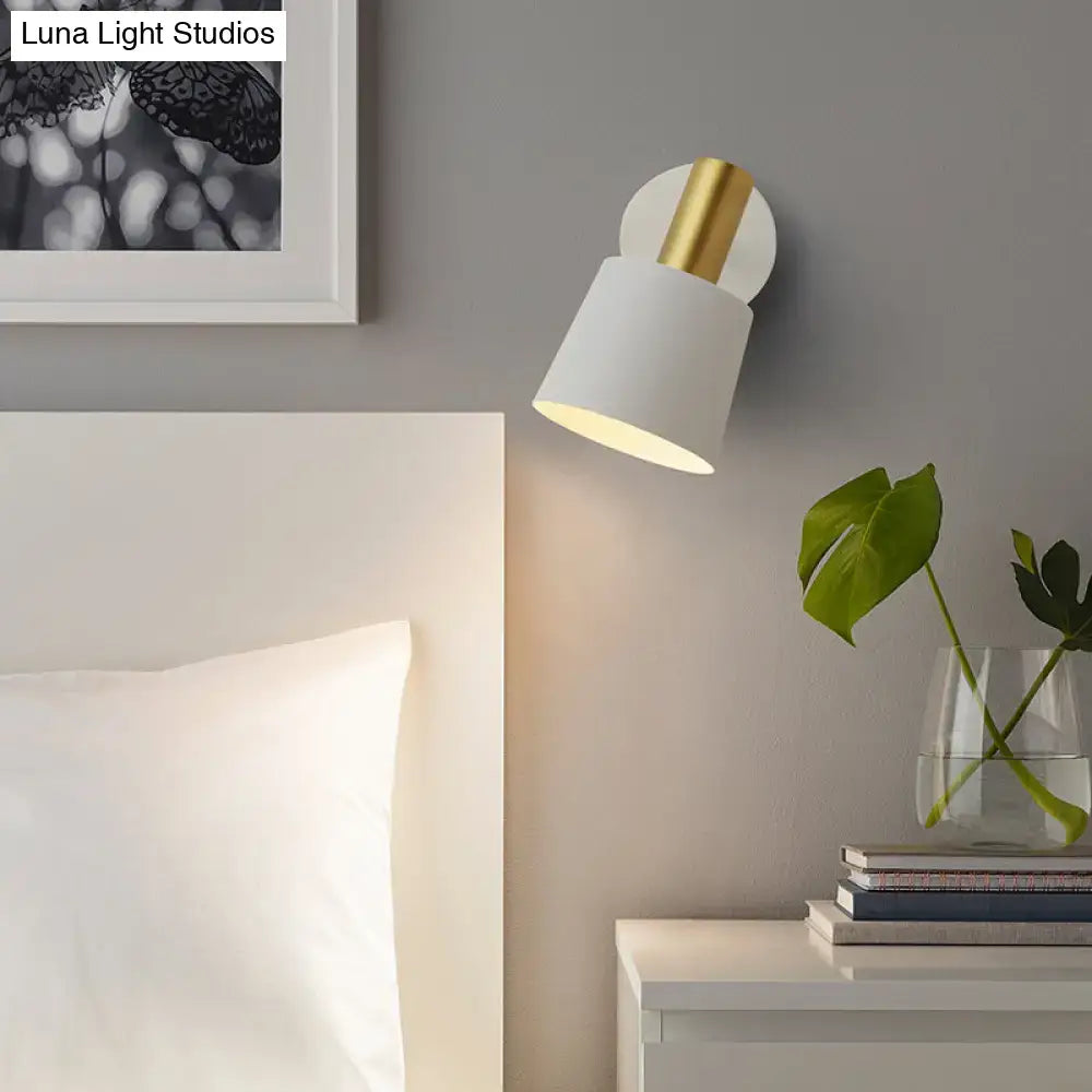 Modern mint green and gold metal drum sconce wall mounted lamp with white matte conical shade and gold accent