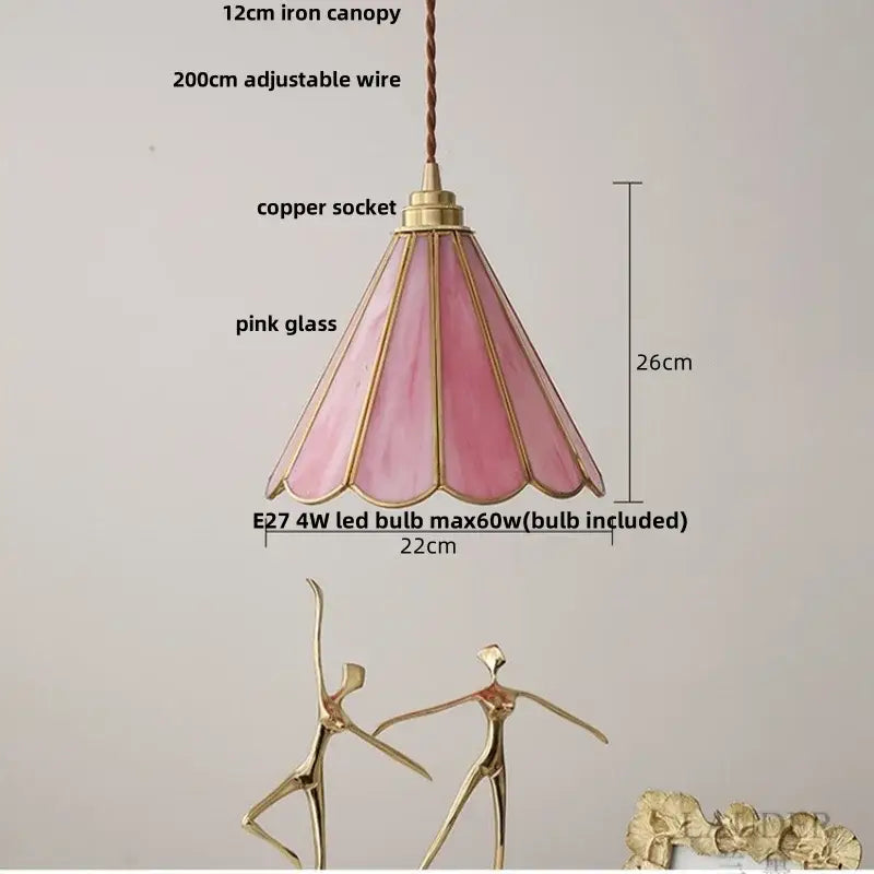 Modern moon ceramic led pendant lamp featuring a delicate pink stained glass shade with copper socket for dining room decorbites ceramic led pendant