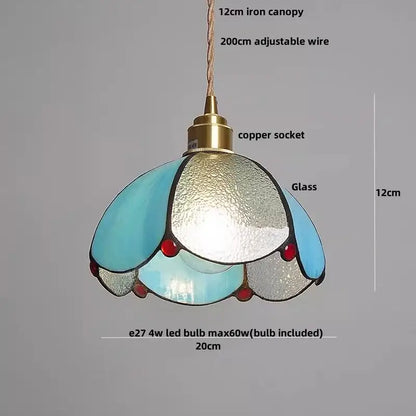 Modern moon ceramic led pendant lamp with turquoise tiffany-style glass shade and red bead accents for dining room decorbites ceramic led