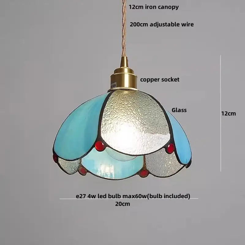 Modern moon ceramic led pendant lamp with turquoise tiffany-style glass shade and red bead accents for dining room decorbites ceramic led