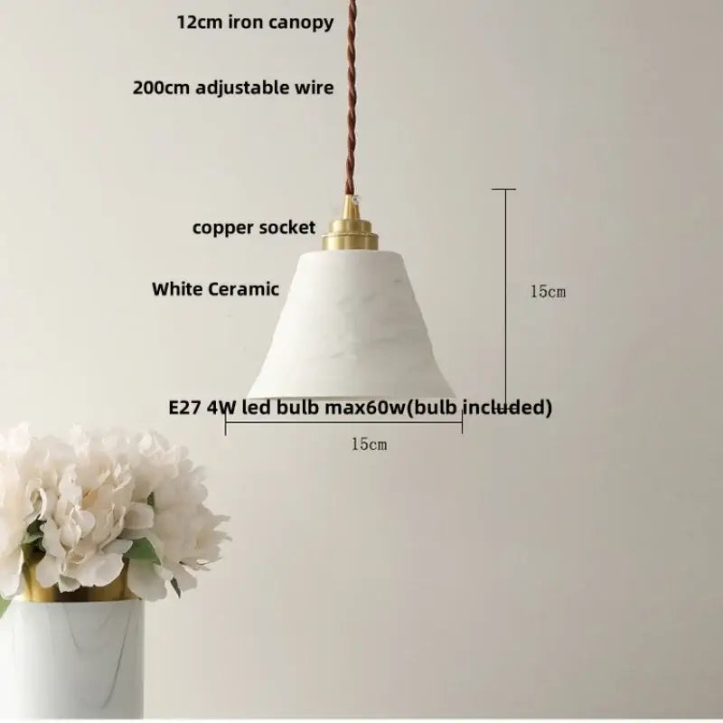 Modern moon ceramic led pendant lamp with white ceramic shade brass copper socket and twisted brown wire suspension perfect for dining room decorbites ceramic led pendant