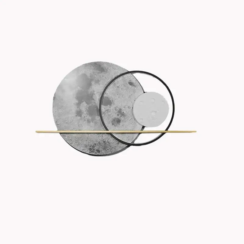 Modern moon deer wall light featuring abstract metallic moon phase decorbites deer wall light with textured gray surfaces and gold rod