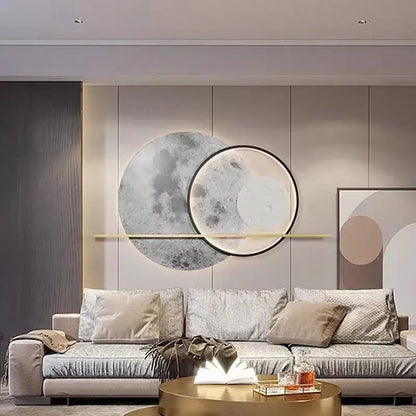 Modern circular wall light with textured moon-like surface and concentric rings for living room decorbites deer wall decor