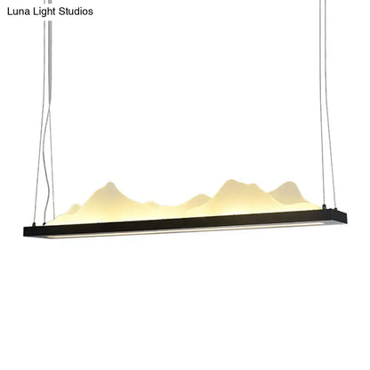 DecorBites™ modern black acrylic LED pendant light fixture with glowing mountain design and adjustable fixture width 31.5 to 39 inches