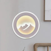 Modern mountain silhouette led wall sconce 12 inches fixture with white frame and warm yellow illuminated design