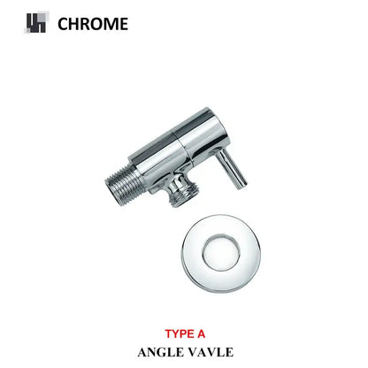 Chrome finished decorbites brass triangle angle valve with sleek metallic design and matching circular flange for bathrooms