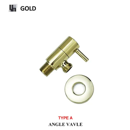 Gold-finished brass triangle valve type a with matching circular flange in decorbites brass triangle bathroom faucet