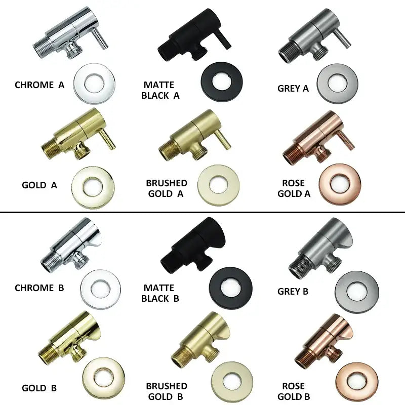 Modern multi finish decorbites brass triangle valve bathroom faucet handles in chrome matte black gold rose gold and grey