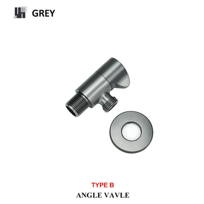 Grey metallic brass triangle valve with threaded connections and circular flange from decorbites brass triangle series