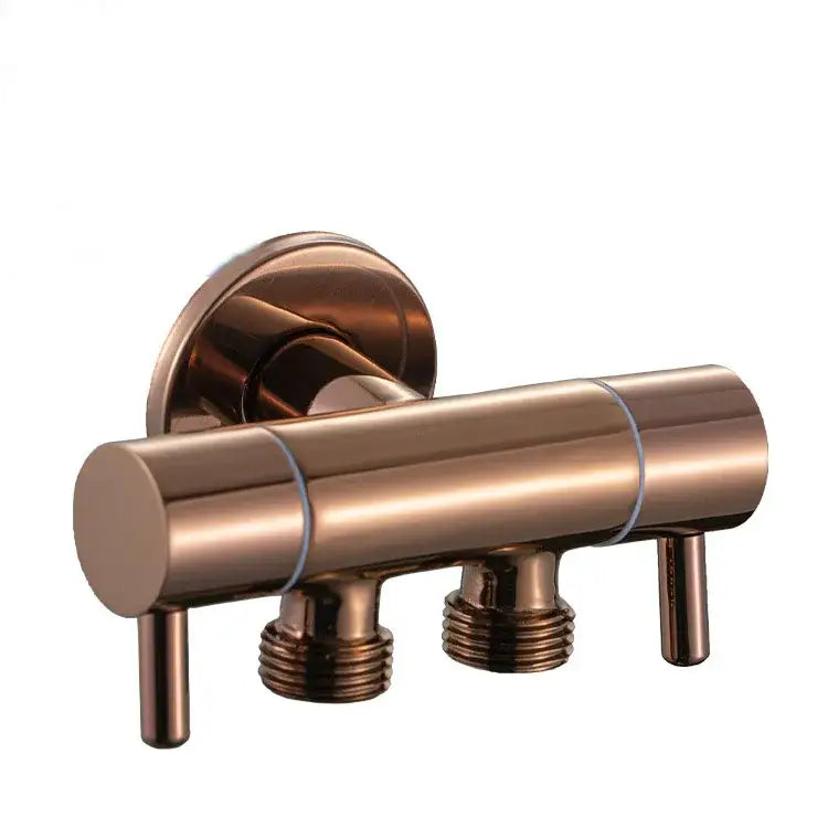 Brass-colored modern multi finish dual control bidet valve with dual handles and threaded connections for bathroom use