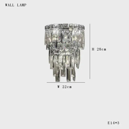 Modern multi tiered decorbites crystal ceiling chandelier with faceted glass and metallic frame for living room decor
