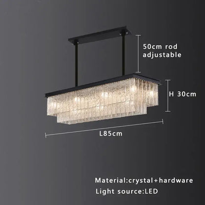Modern multi tiered gold elegant crystal glass chandelier with rectangular crystal and black metal adjustable rod decorbites elegant crystal