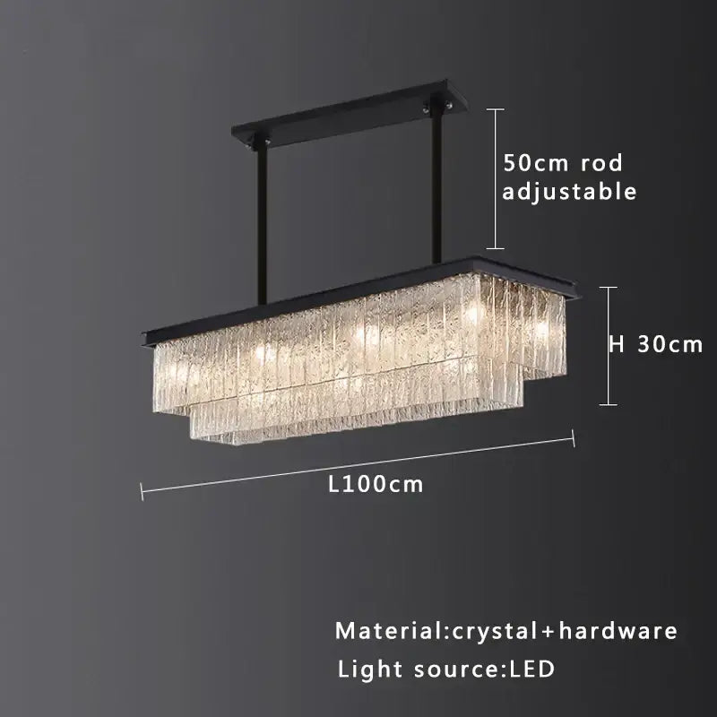 Modern multi tiered gold crystal glass chandelier with cascading crystal strands and sleek black metal frame decorbites elegant crystal