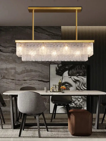 Modern multi tiered gold elegant crystal glass chandelier with layered textured panels for dining room decorbites elegant crystal