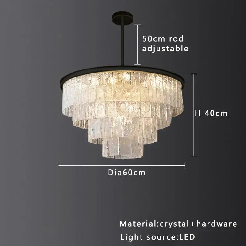 Elegant multi tiered gold crystal glass chandelier with black metal frame and adjustable rod for dining room decorbites elegant crystal