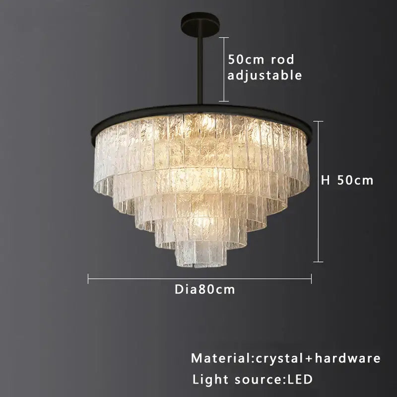 Modern multi tiered elegant crystal glass chandelier with black metal frame and cascading textured glass for dining room decorbites elegant crystal