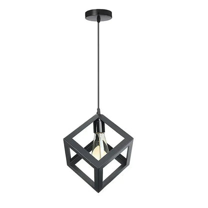 Black metal geometric cube pendant lights with visible filament bulb for modern kitchen decorbites geometric cube set
