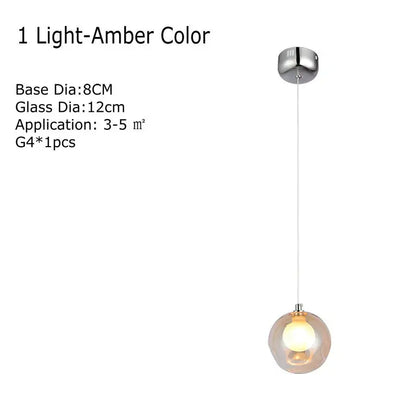 Modern multicolored clear glass chandelier with a light-amber spherical pendant and chrome ceiling mount for decorbites clear glass decor