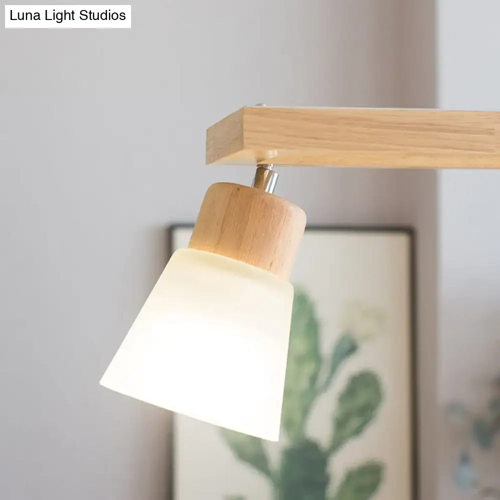 Modern natural wood rectangle island pendant light with frosted glass shade and pendant lighting for kitchen island
