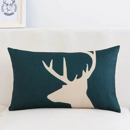 Dark teal pillow cover 30x50cm with cream geometric elk silhouette by decorbites for modern living room decor