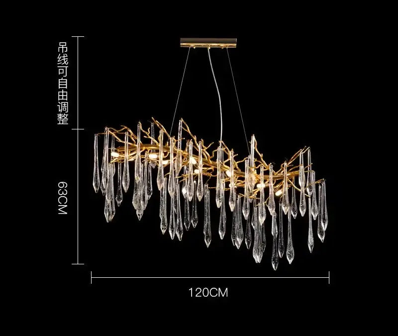 Modern nest crystal led chandelier with golden metal frame and clear crystal droplets for living room lighting