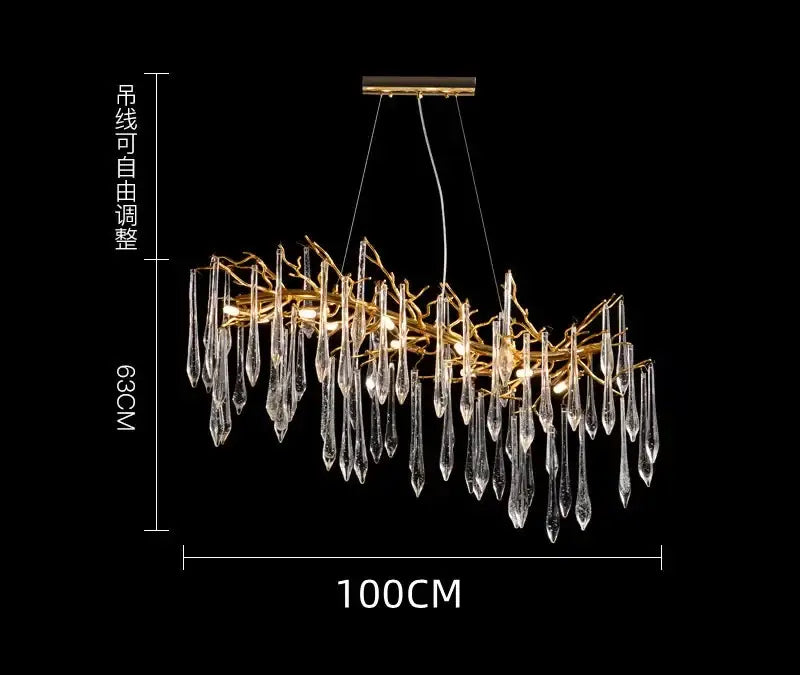 Modern nest crystal led chandelier with golden metal frame and clear crystal droplets for living room lighting