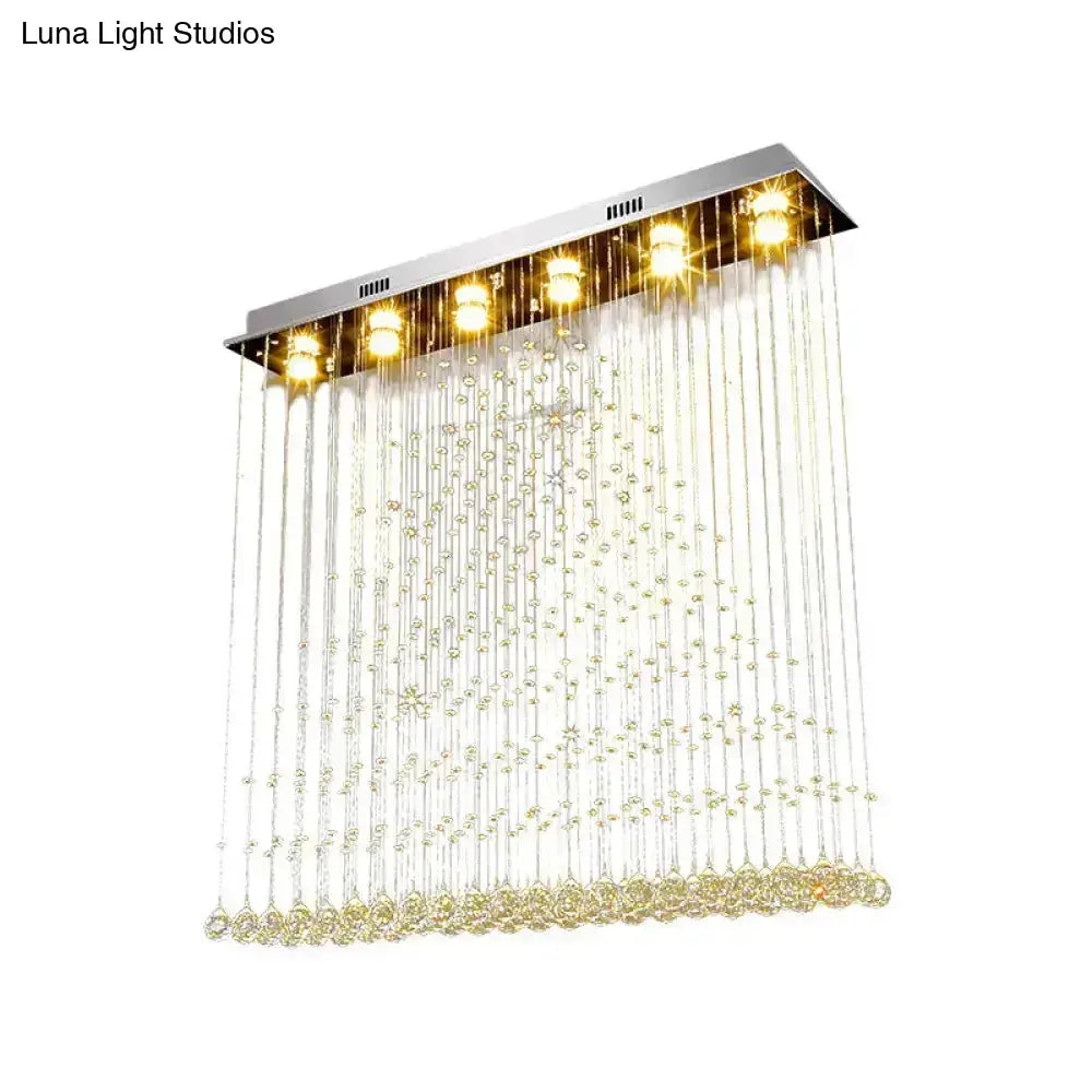 DecorBites™ contemporary crystal ball cascade flush ceiling light with chrome finish and shimmering clear crystals under warm light