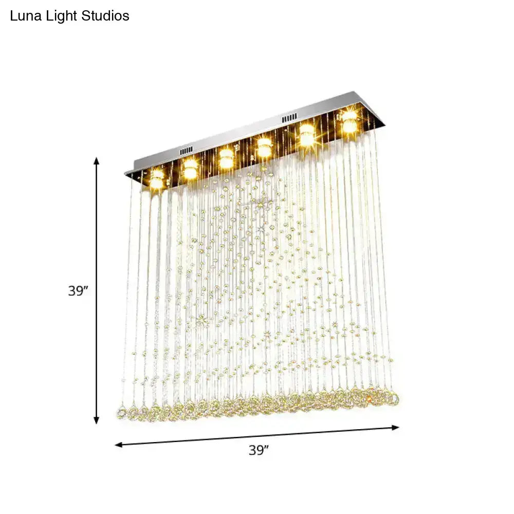 DecorBites™ 39-inch rectangular crystal ball cascade flush ceiling light with chrome finish and cascading crystal beads