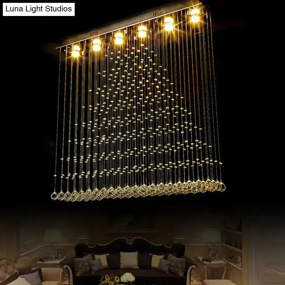 DecorBites™ contemporary crystal ball cascade flush ceiling light with nickel finish and cascading clear glass beads