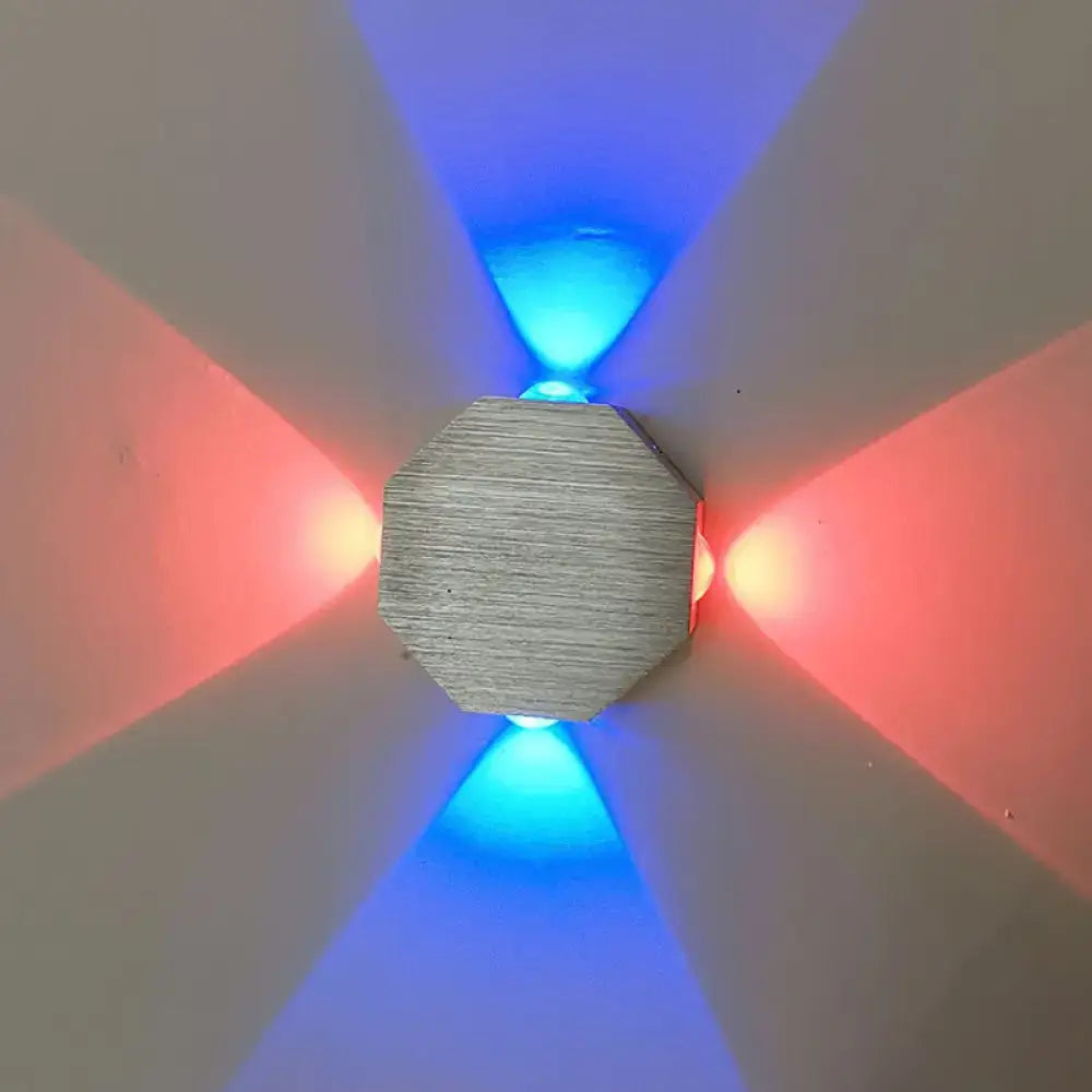 Modern nickel finish octagonal wall sconce with built-in led light featuring blue and red led illumination