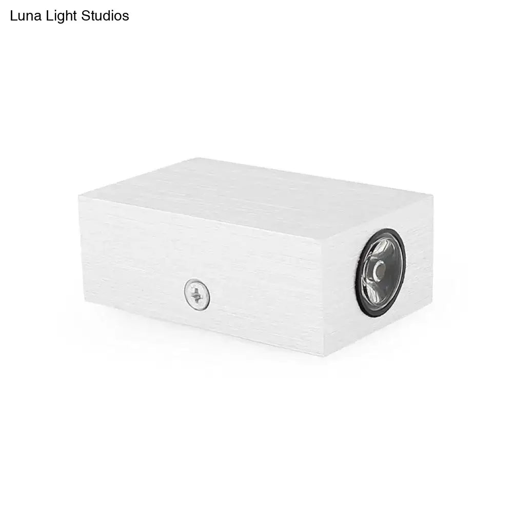 Modern nickel finish rectangular led wall sconce porch light with brushed metal finish and circular lens on one side