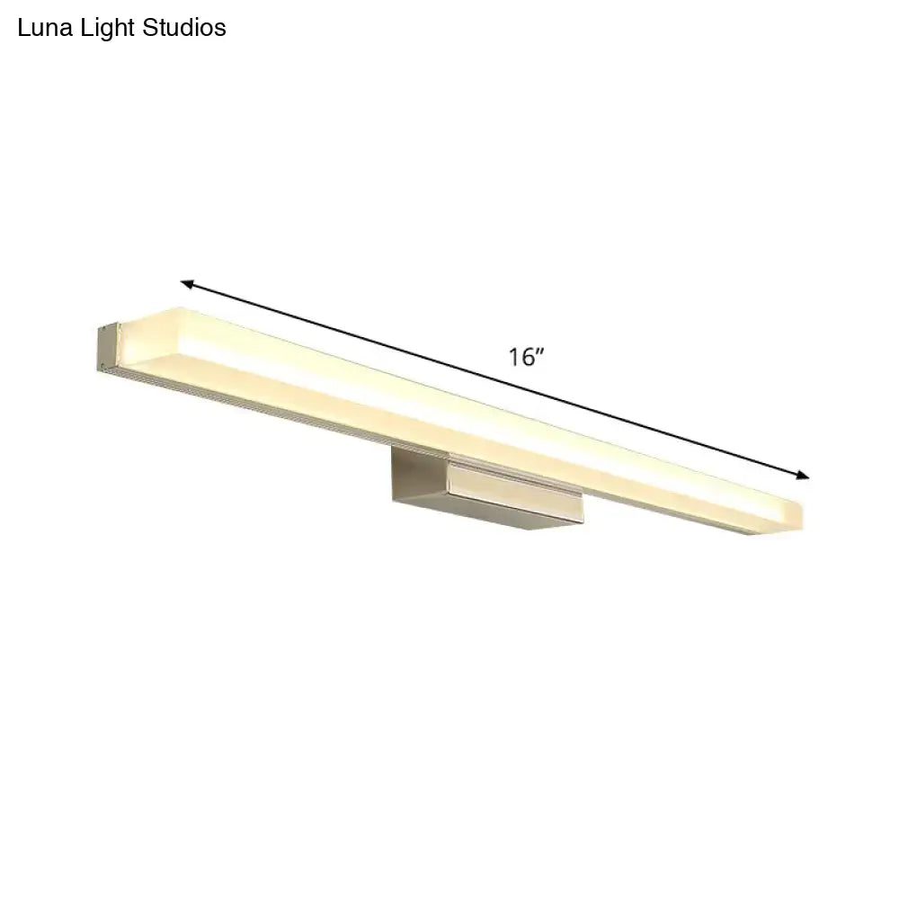 Modern nickel rectangular wall light 16 inch fixture with brushed metallic finish and warm white LED illumination for bathroom vanity