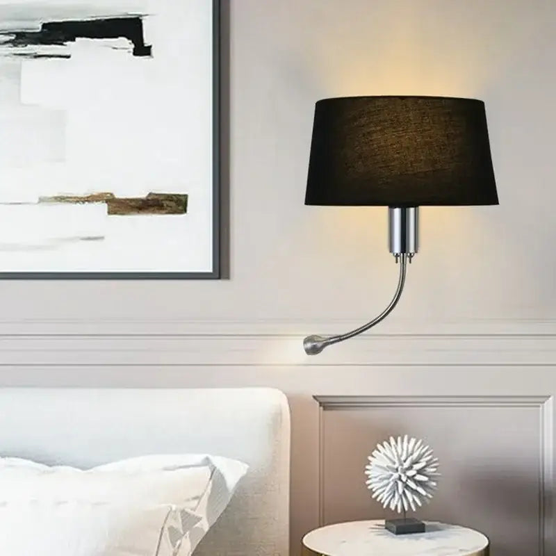 Black fabric lampshade wall lamp with sleek chrome arm from decorbites elegant fabric wall bedroom reading light
