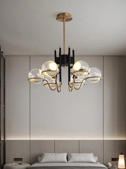 Modern nordic black and gold decorbites clear glass ball pendant light with brass and black chandelier design