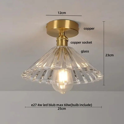 Modern nordic brass and diamond glass led ceiling light with clear faceted glass and copper-finished mounting base